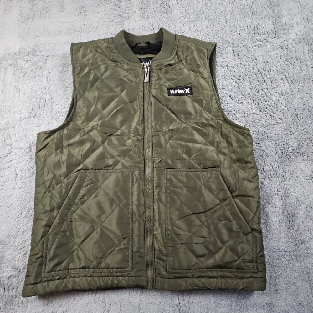 Mens M Thermalwall Olive Green Full Zip Quilted Vest by Hurley